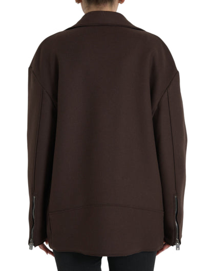 Chaqueta biker corta de lana con abrigo marrón de Dolce &amp; Gabbana