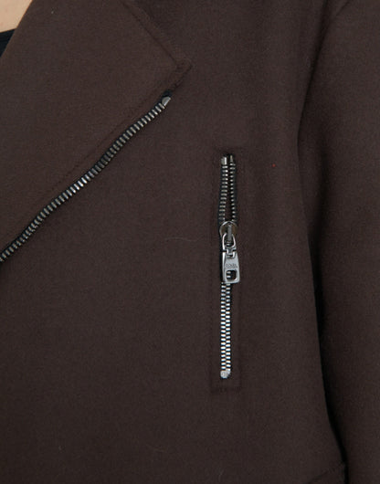 Chaqueta biker corta de lana con abrigo marrón de Dolce &amp; Gabbana