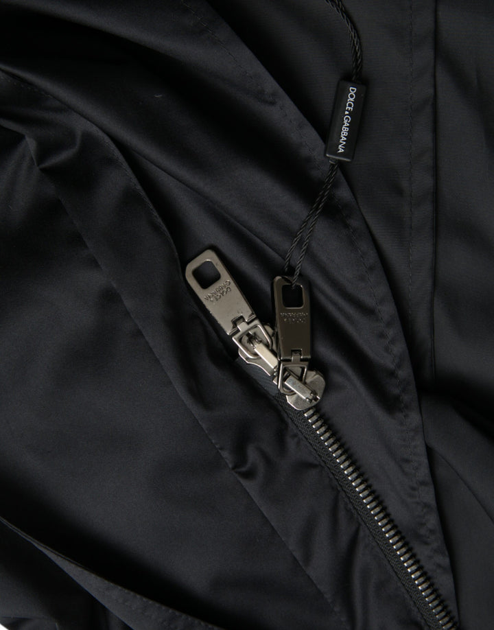 Dolce &amp; Gabbana Black Polyester Hooded Long Windbreaker Jacket