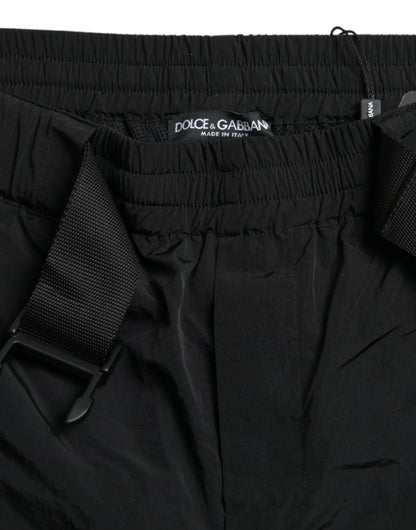 Pantalones deportivos de nailon con estampado de leopardo en negro y rojo de Dolce &amp; Gabbana