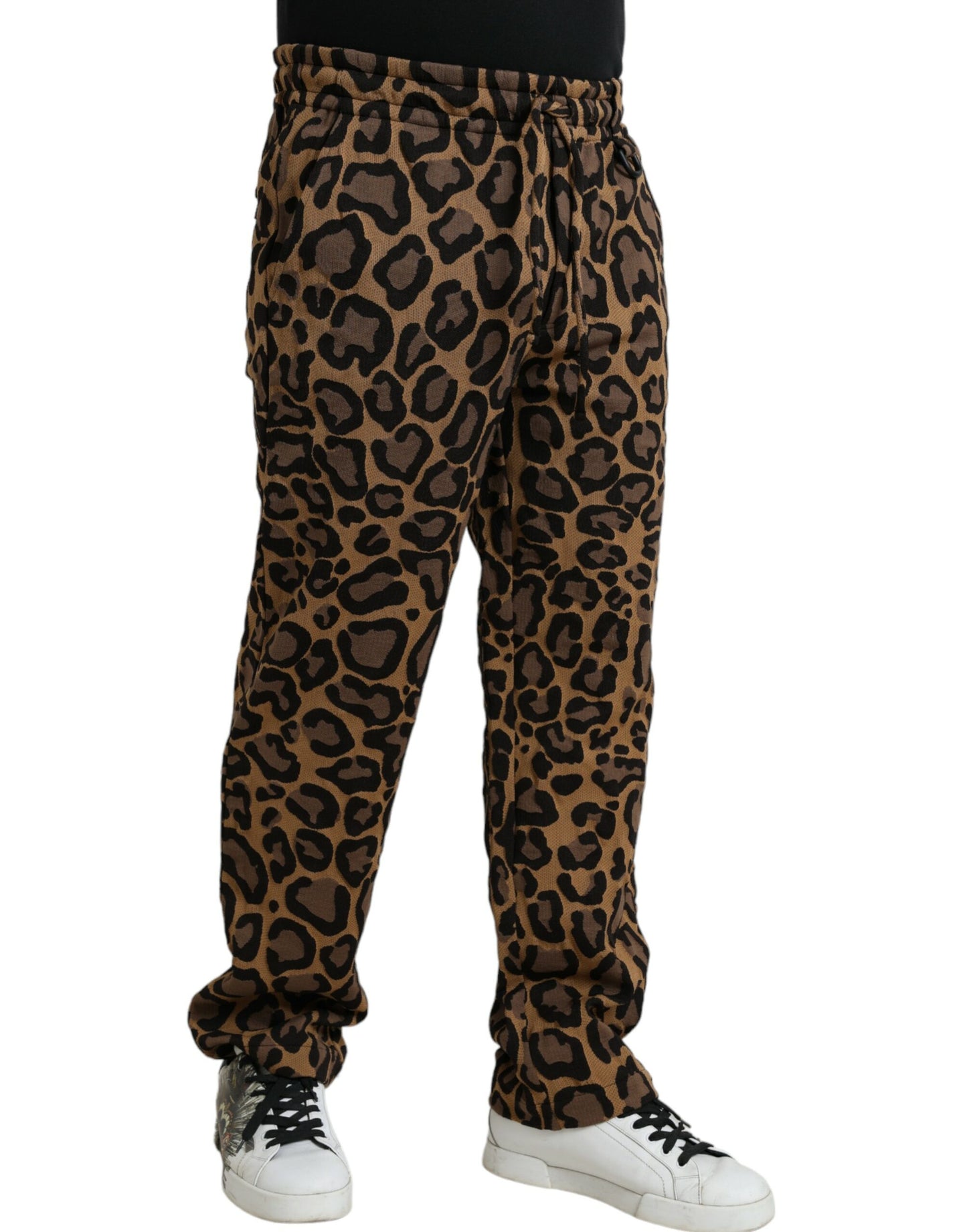 Pantalones deportivos de poliéster con estampado de leopardo marrón de Dolce &amp; Gabbana