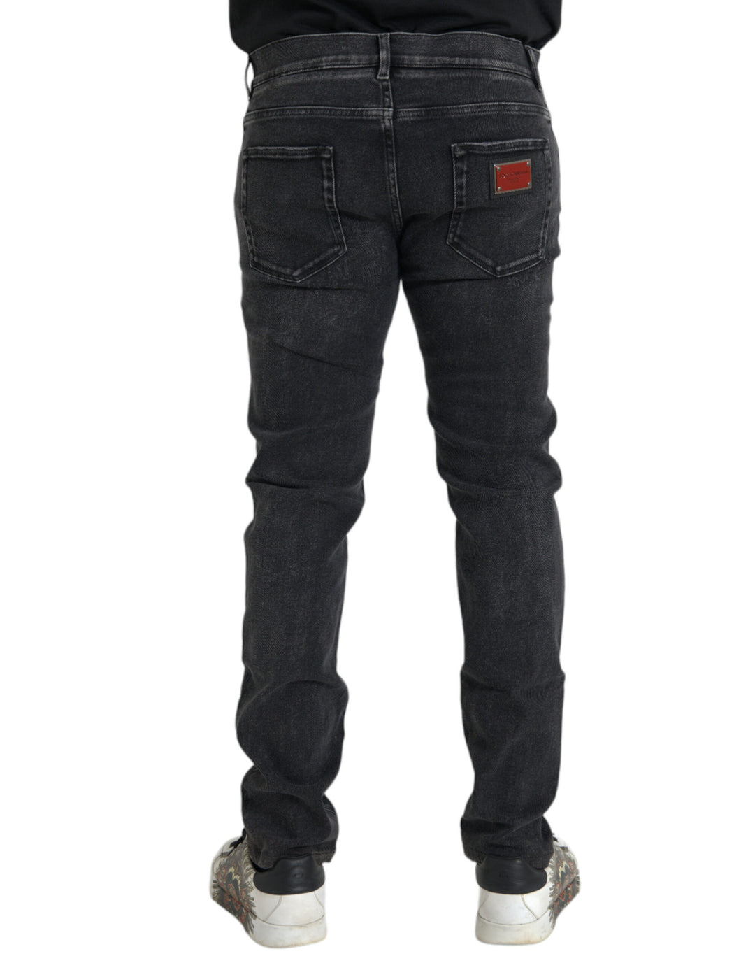 Dolce &amp; Gabbana Gray Cotton Stretch Skinny Denim Logo Jeans