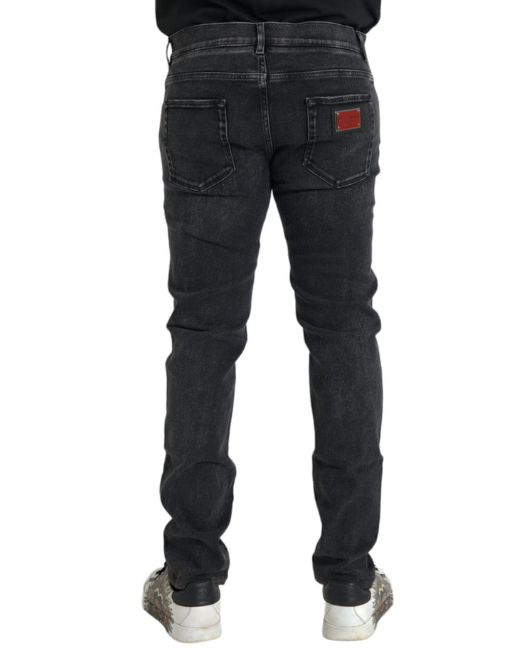 Dolce &amp; Gabbana Gray Cotton Stretch Skinny Denim Logo Jeans