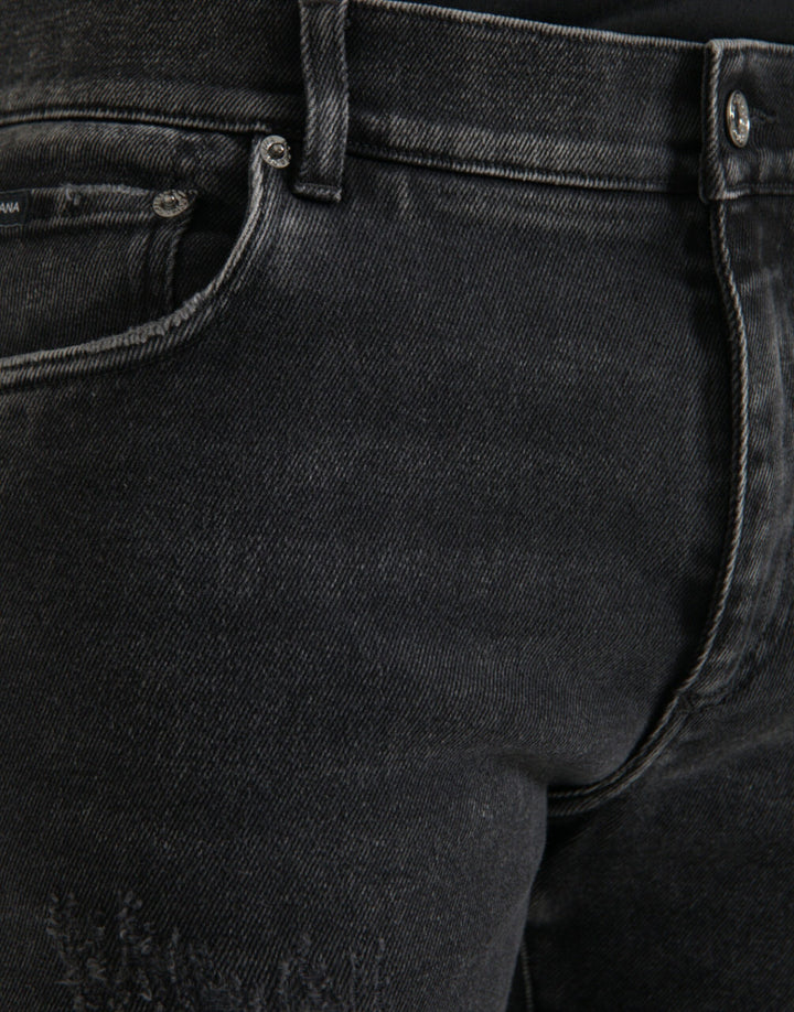 Dolce &amp; Gabbana Gray Cotton Stretch Skinny Denim Logo Jeans