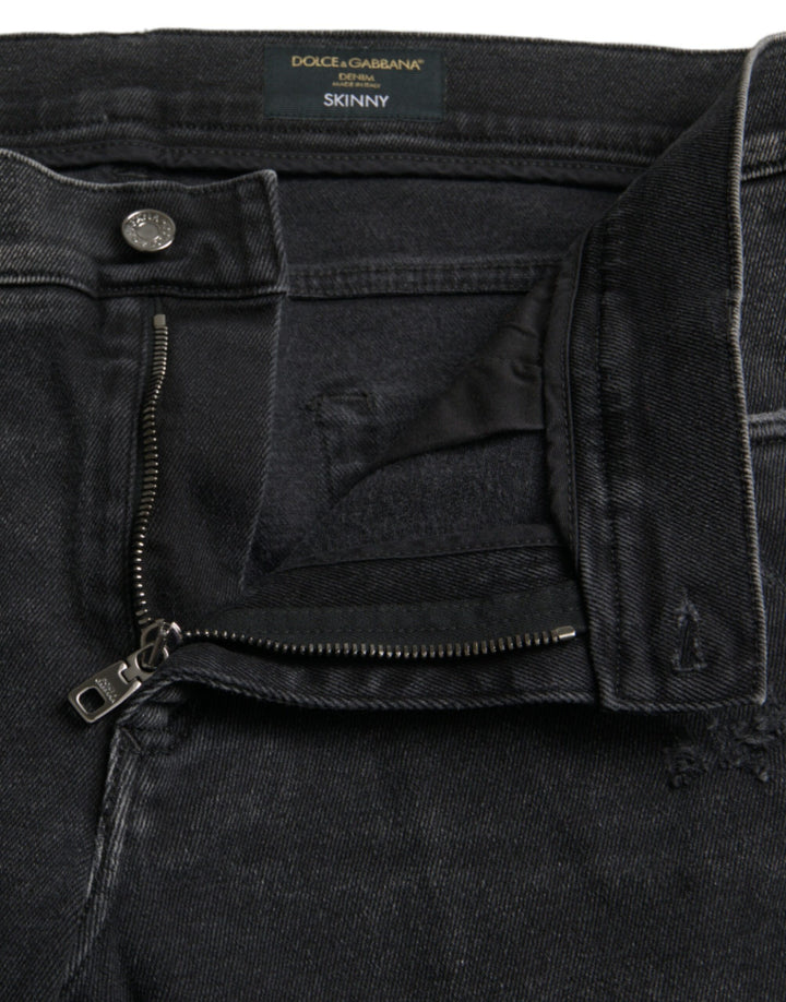Dolce &amp; Gabbana Gray Cotton Stretch Skinny Denim Logo Jeans