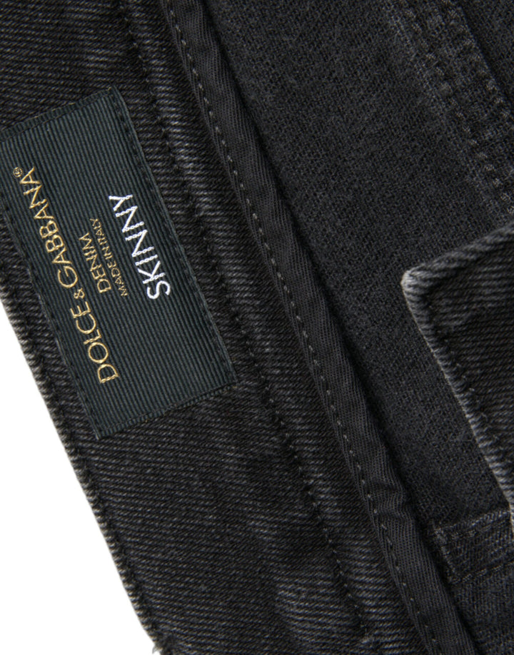 Dolce &amp; Gabbana Gray Cotton Stretch Skinny Denim Logo Jeans
