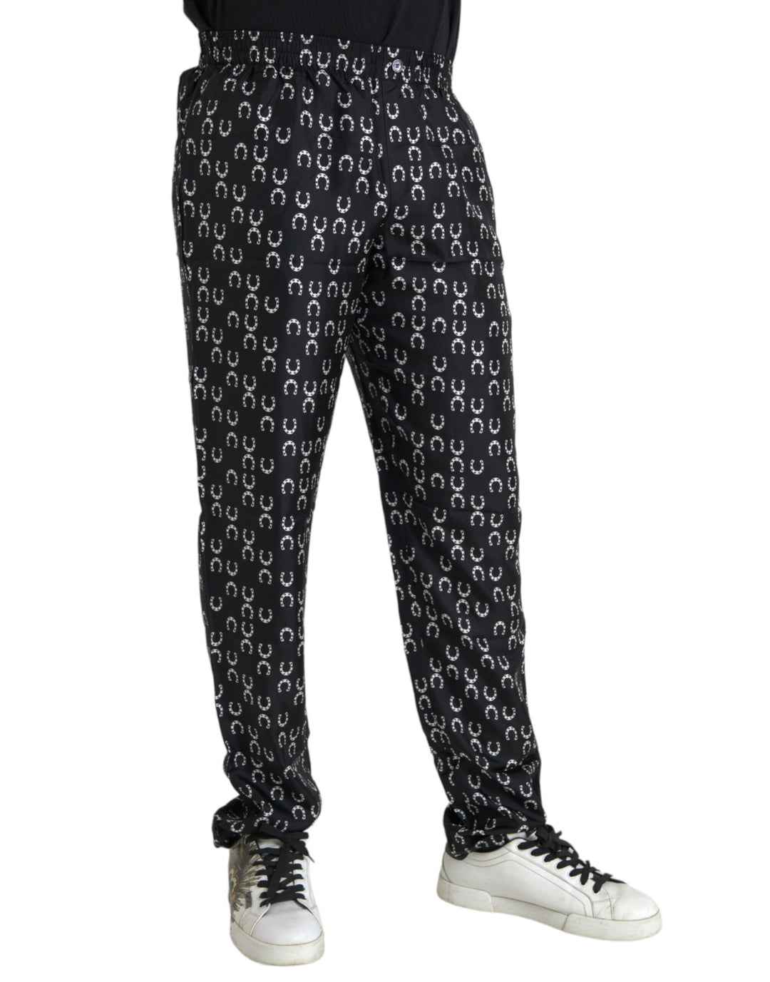 Dolce &amp; Gabbana Black Horseshoe Print Silk Pants
