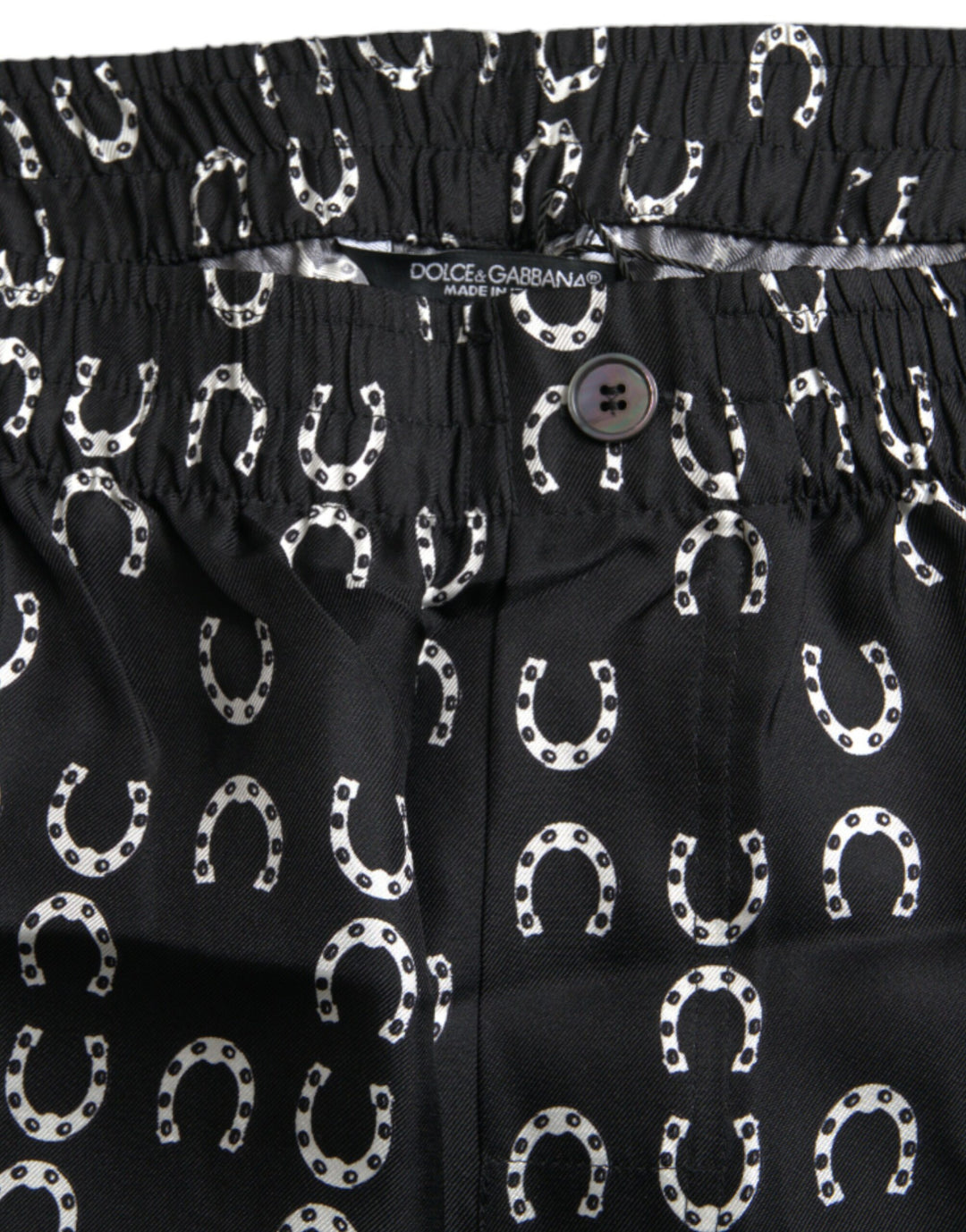 Dolce &amp; Gabbana Black Horseshoe Print Silk Pants