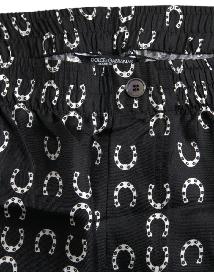 Dolce &amp; Gabbana Black Horseshoe Print Silk Pants