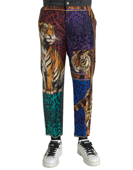 Pantalones cónicos holgados de algodón con estampado de leopardo y tigre multicolor de Dolce &amp; Gabbana