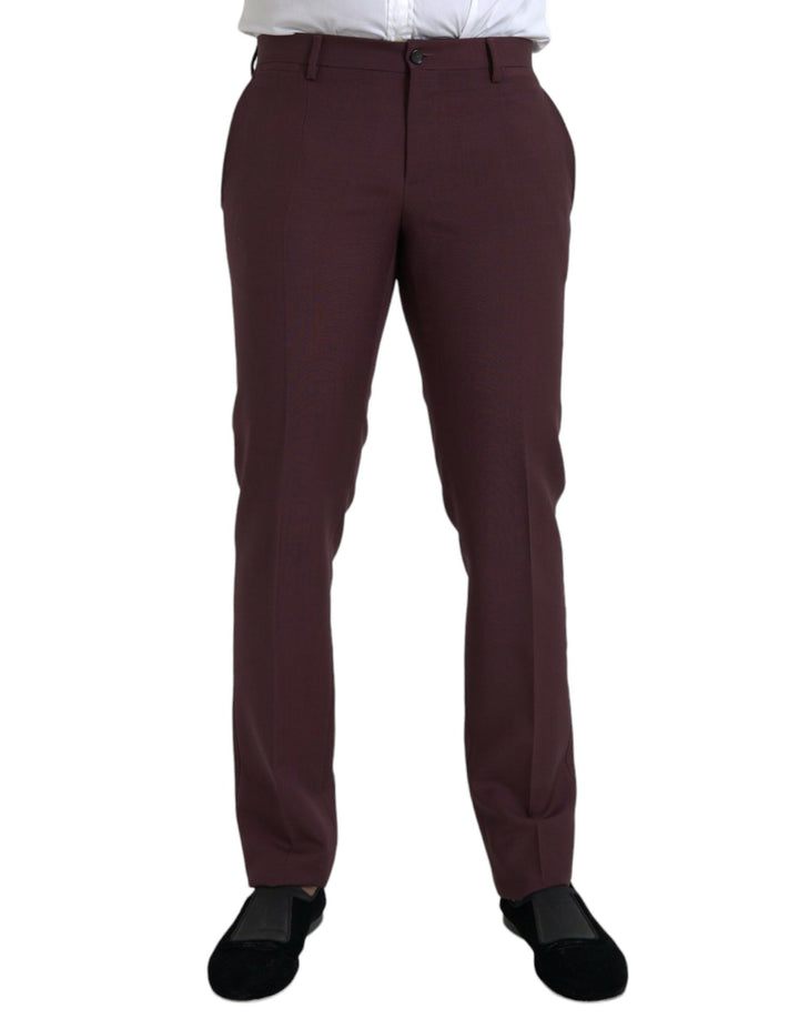Dolce &amp; Gabbana Maroon Wool Men Slim Fit Dress Pants