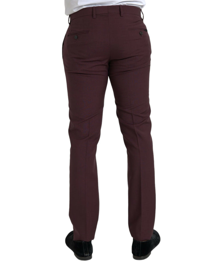 Dolce &amp; Gabbana Maroon Wool Men Slim Fit Dress Pants