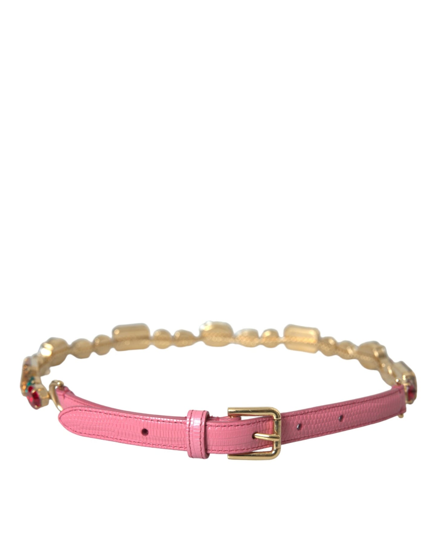 Ceinture Dolce &amp; Gabbana en cuir rose ornée de chaînes et de cristaux