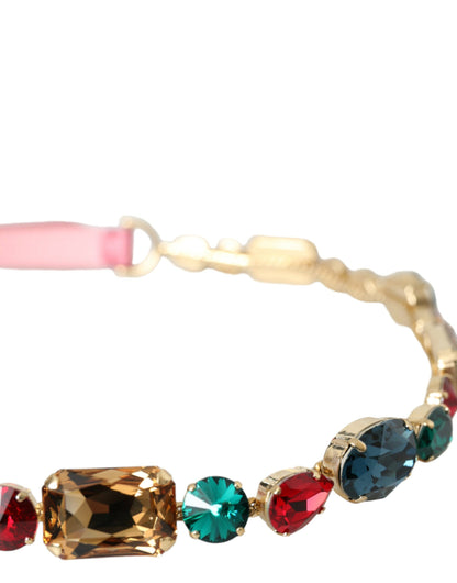 Ceinture Dolce &amp; Gabbana en cuir rose ornée de chaînes et de cristaux