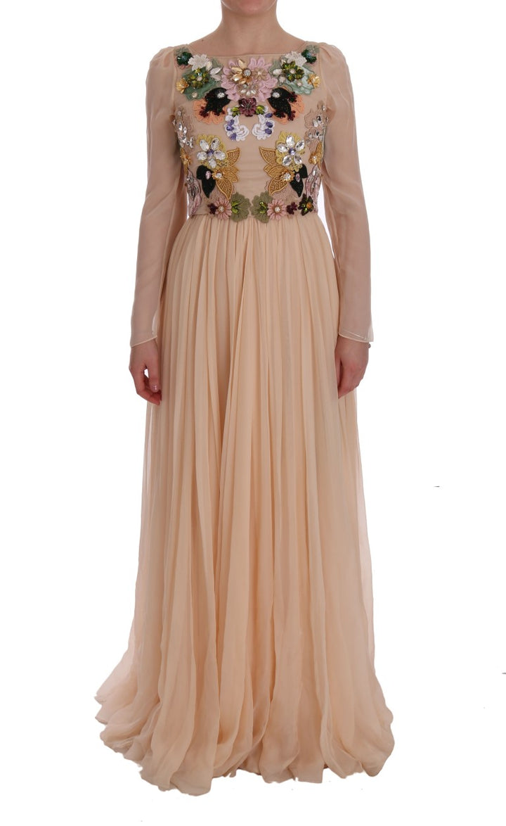 Dolce &amp; Gabbana Pink Silk Floral Crystal Maxi Gown Dress women’s dress