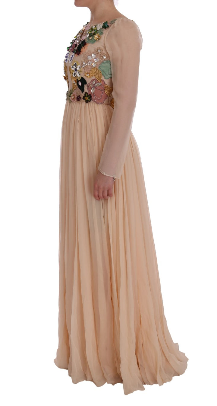 Dolce &amp; Gabbana Pink Silk Floral Crystal Maxi Gown Dress women’s dress