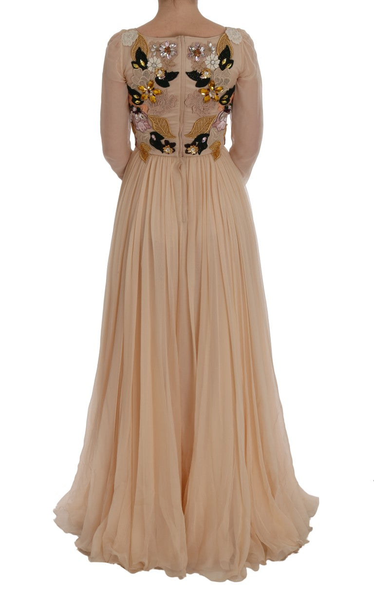 Dolce &amp; Gabbana Pink Silk Floral Crystal Maxi Gown Dress women’s dress