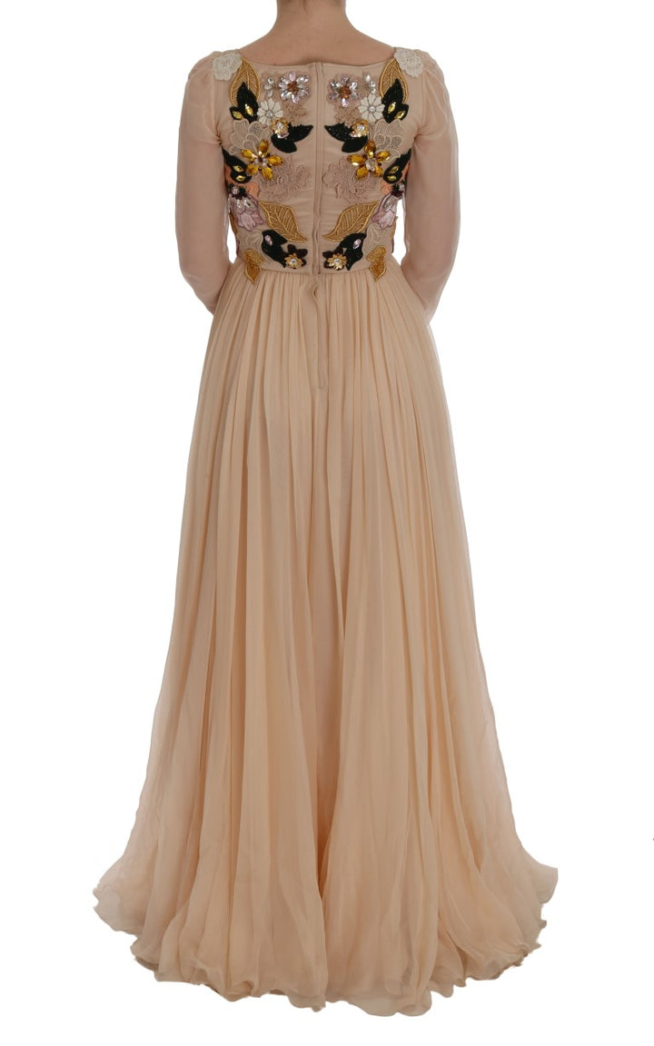 Dolce &amp; Gabbana Pink Silk Floral Crystal Maxi Gown Dress women’s dress