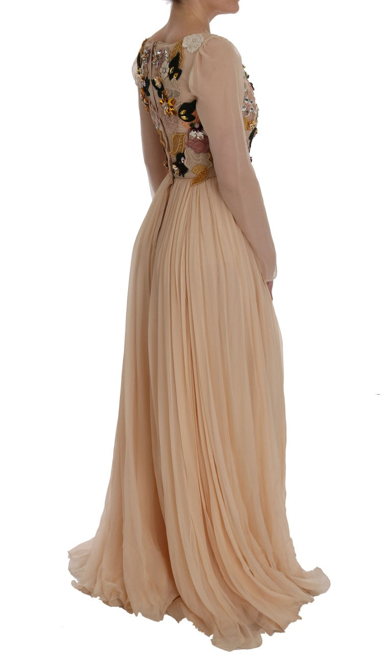Dolce &amp; Gabbana Pink Silk Floral Crystal Maxi Gown Dress women’s dress