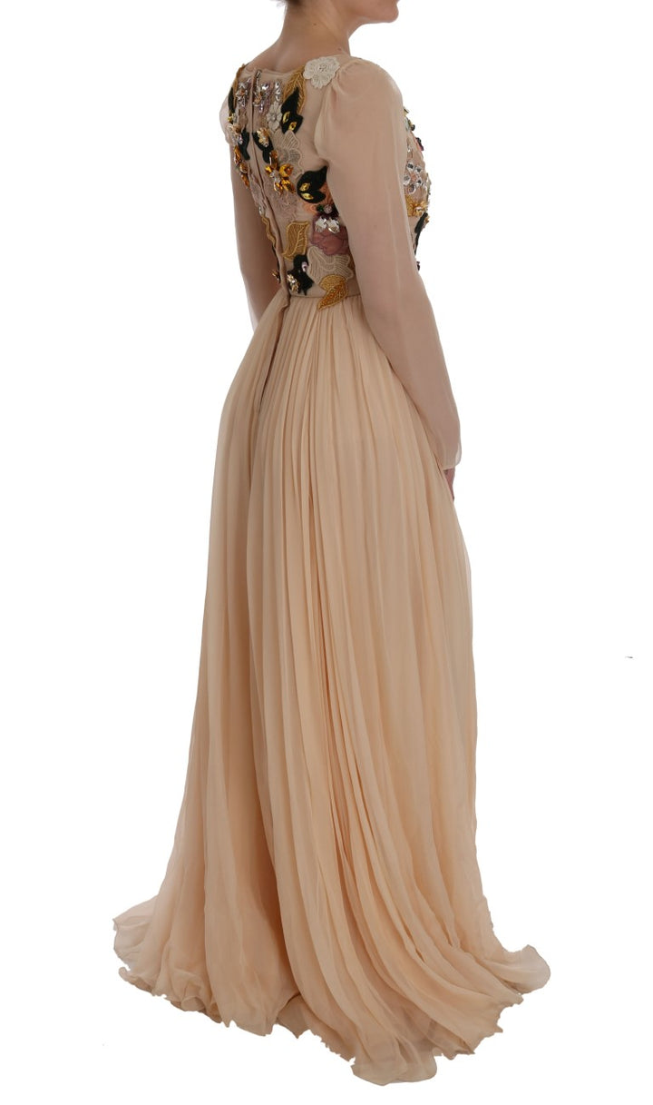 Dolce &amp; Gabbana Pink Silk Floral Crystal Maxi Gown Dress women’s dress