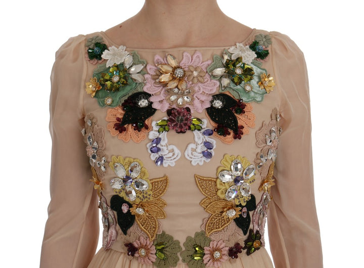 Dolce &amp; Gabbana Pink Silk Floral Crystal Maxi Gown Dress women’s dress