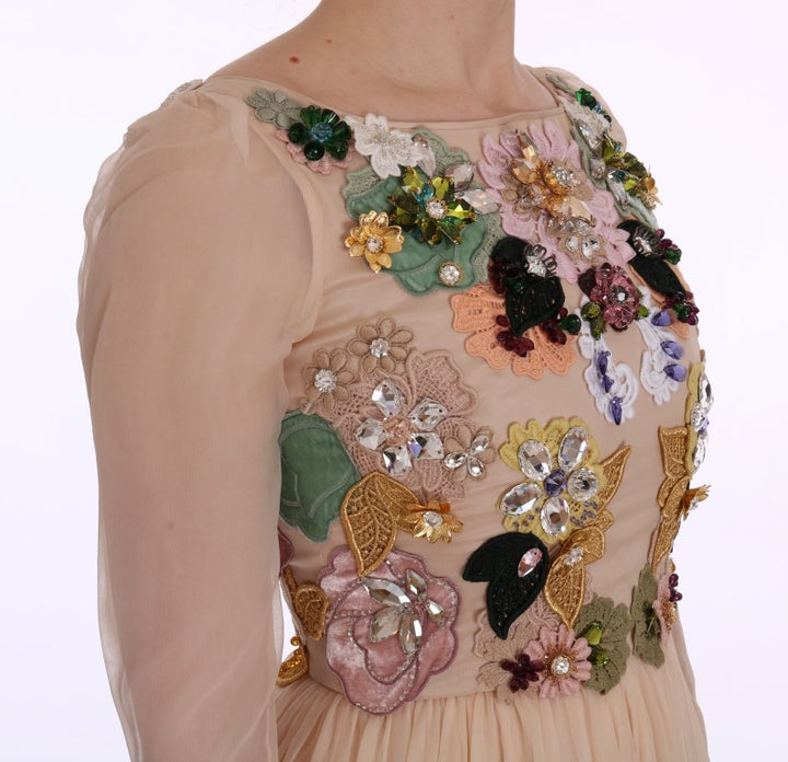 Dolce &amp; Gabbana Pink Silk Floral Crystal Maxi Gown Dress women’s dress