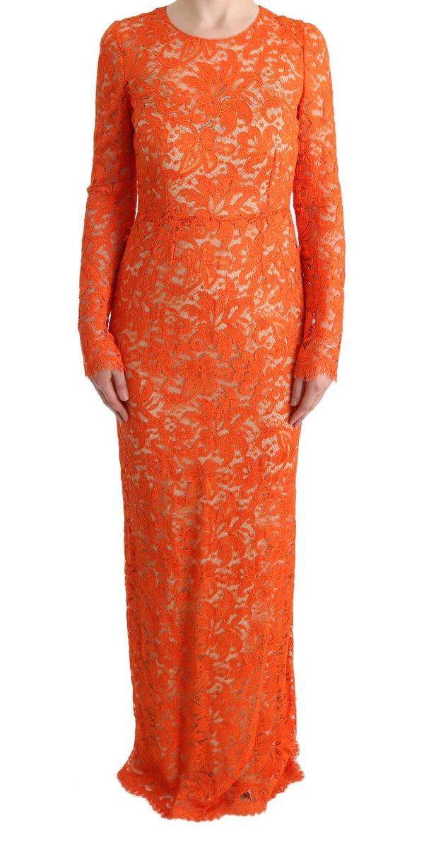 Dolce & Gabbana Orange Floral Ricamo Sheath Long Dress women’s dress