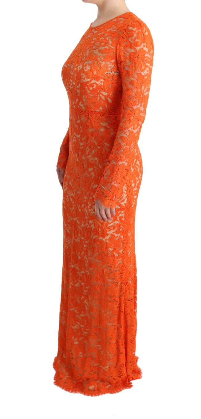 Dolce &amp; Gabbana Orange Floral Ricamo Sheath Long Dress women’s dress