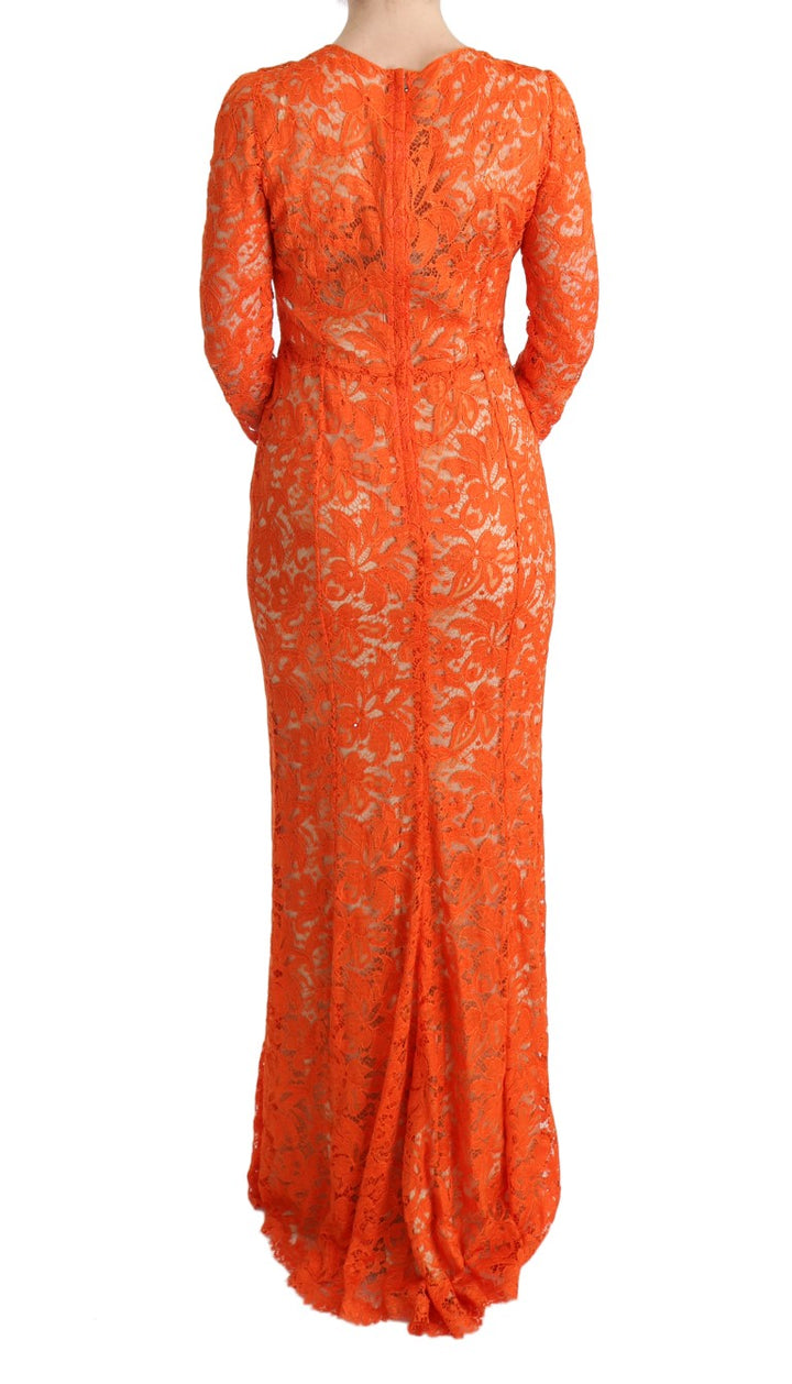 Dolce &amp; Gabbana Orange Floral Ricamo Sheath Long Dress women’s dress
