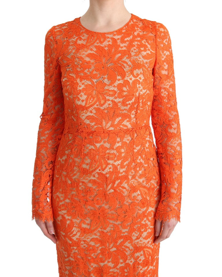 Dolce &amp; Gabbana Orange Floral Ricamo Sheath Long Dress women’s dress