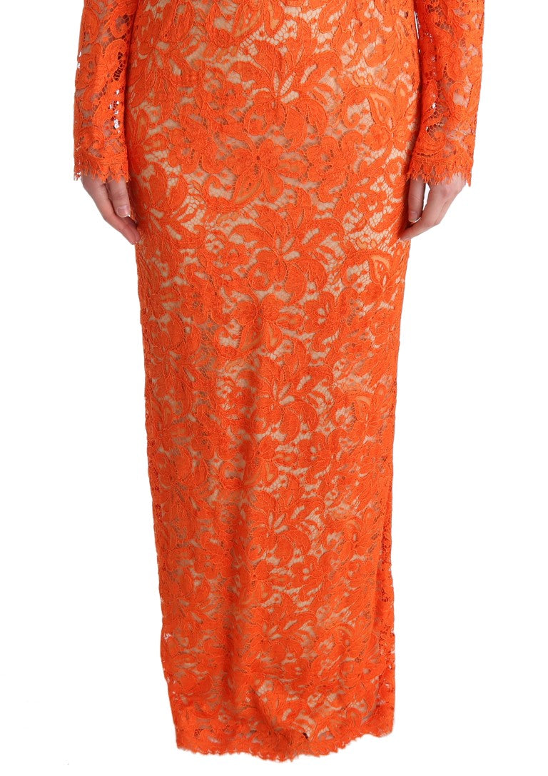 Dolce &amp; Gabbana Orange Floral Ricamo Sheath Long Dress women’s dress