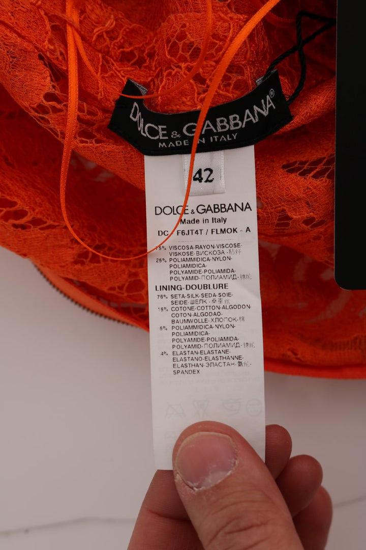 Dolce &amp; Gabbana Orange Floral Ricamo Sheath Long Dress women’s dress