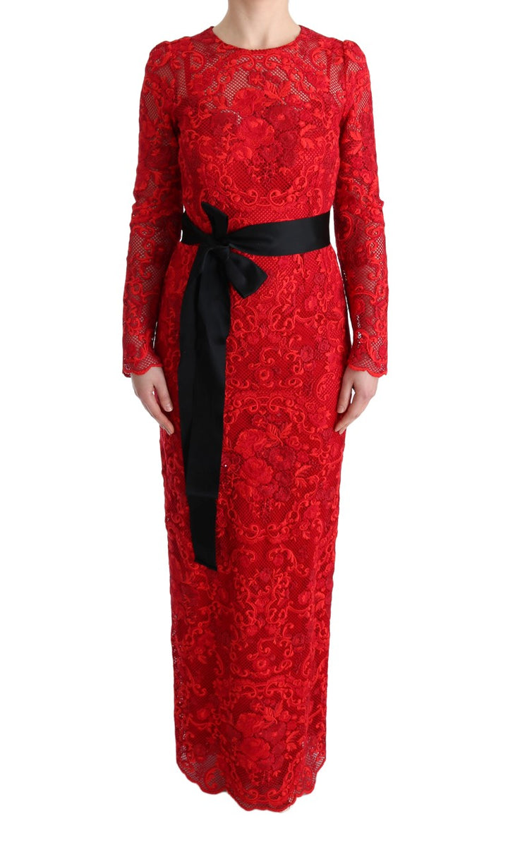Dolce &amp; Gabbana Red Floral Ricamo Sheath Long Dress women’s dress