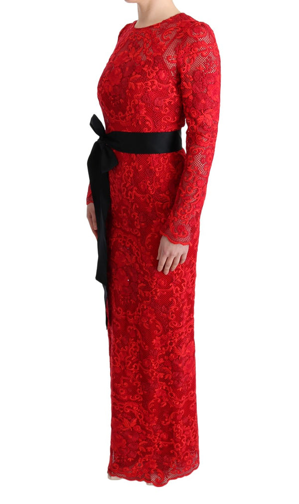 Dolce & Gabbana Red Floral Ricamo Sheath Long Dress women’s dress