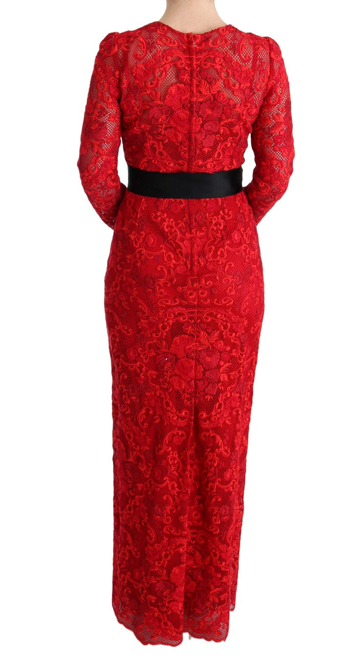 Dolce &amp; Gabbana Red Floral Ricamo Sheath Long Dress women’s dress