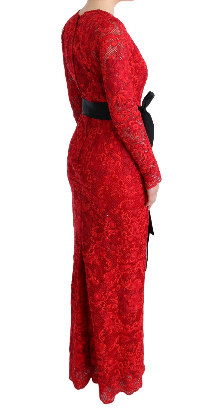 Dolce &amp; Gabbana Red Floral Ricamo Sheath Long Dress women’s dress