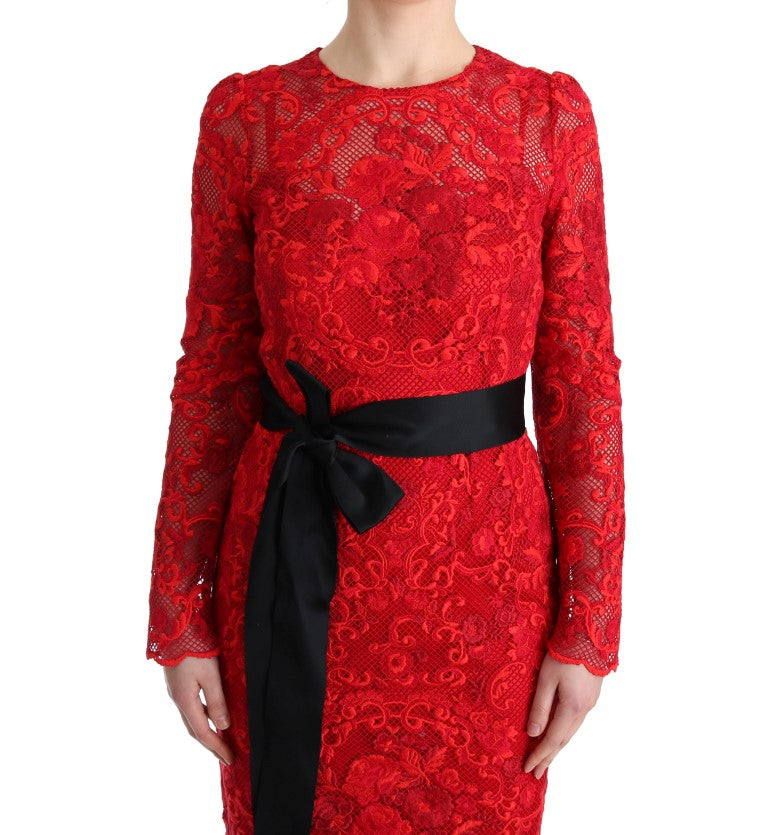 Dolce &amp; Gabbana Red Floral Ricamo Sheath Long Dress women’s dress