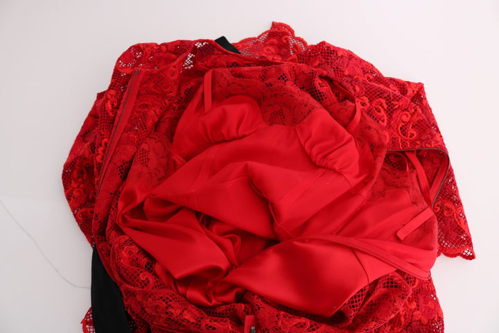 Dolce &amp; Gabbana Red Floral Ricamo Sheath Long Dress women’s dress