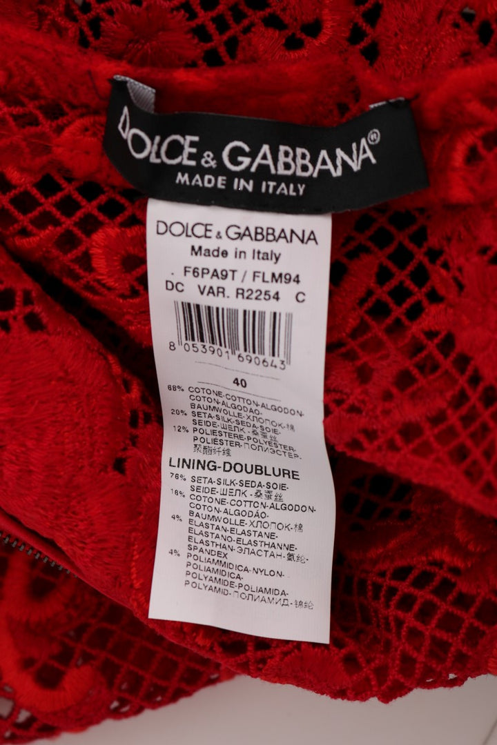 Dolce &amp; Gabbana Red Floral Ricamo Sheath Long Dress women’s dress