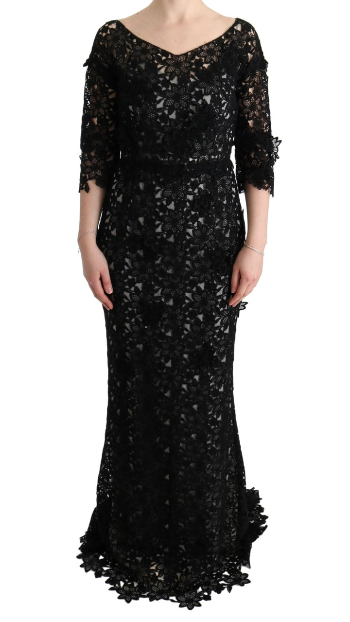 Dolce &amp; Gabbana Black Cotton Silk Floral Long Dress women’s dress