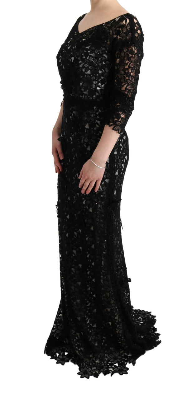 Dolce & Gabbana Black Cotton Silk Floral Long Dress women’s dress