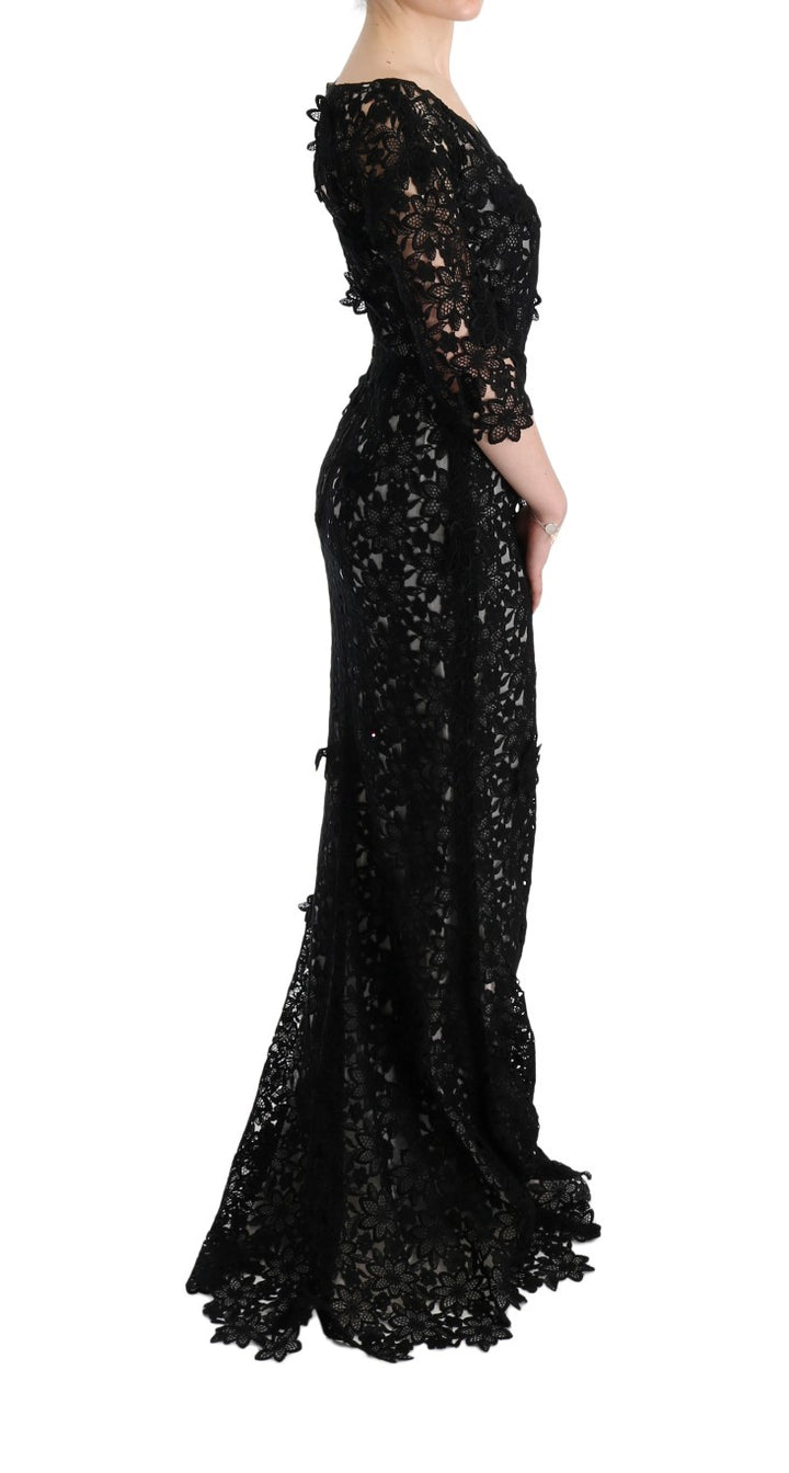 Dolce &amp; Gabbana Black Cotton Silk Floral Long Dress women’s dress