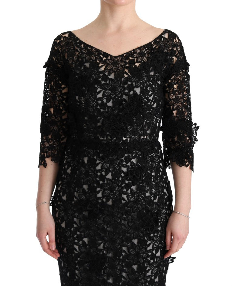 Dolce &amp; Gabbana Black Cotton Silk Floral Long Dress women’s dress