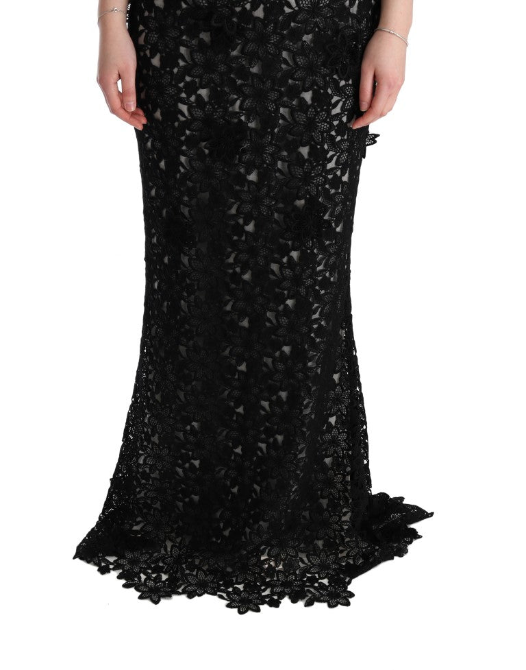Dolce &amp; Gabbana Black Cotton Silk Floral Long Dress women’s dress