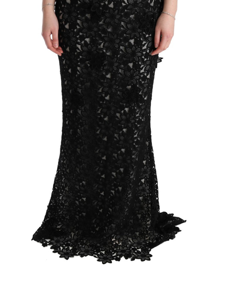 Dolce &amp; Gabbana Black Cotton Silk Floral Long Dress women’s dress