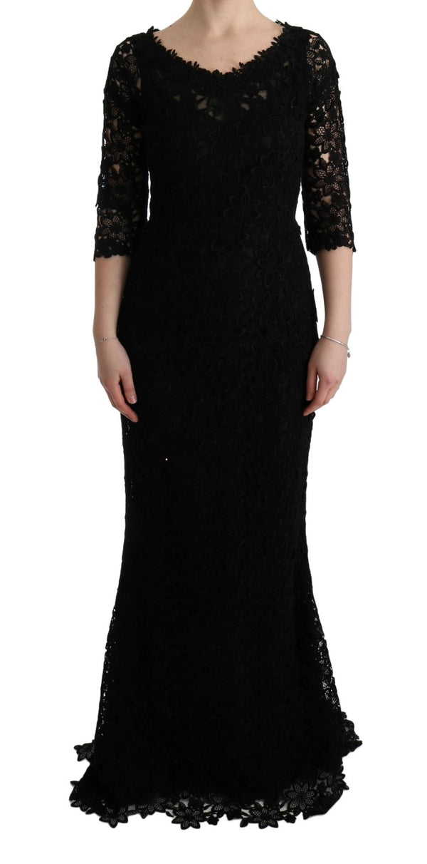 Dolce & Gabbana Black Floral Ricamo Sheath Long Dress women’s dress