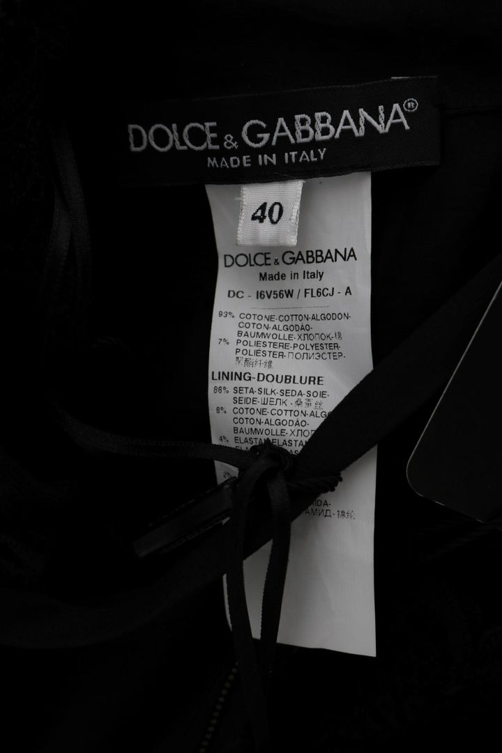 Dolce &amp; Gabbana Black Floral Ricamo Sheath Long Dress women’s dress