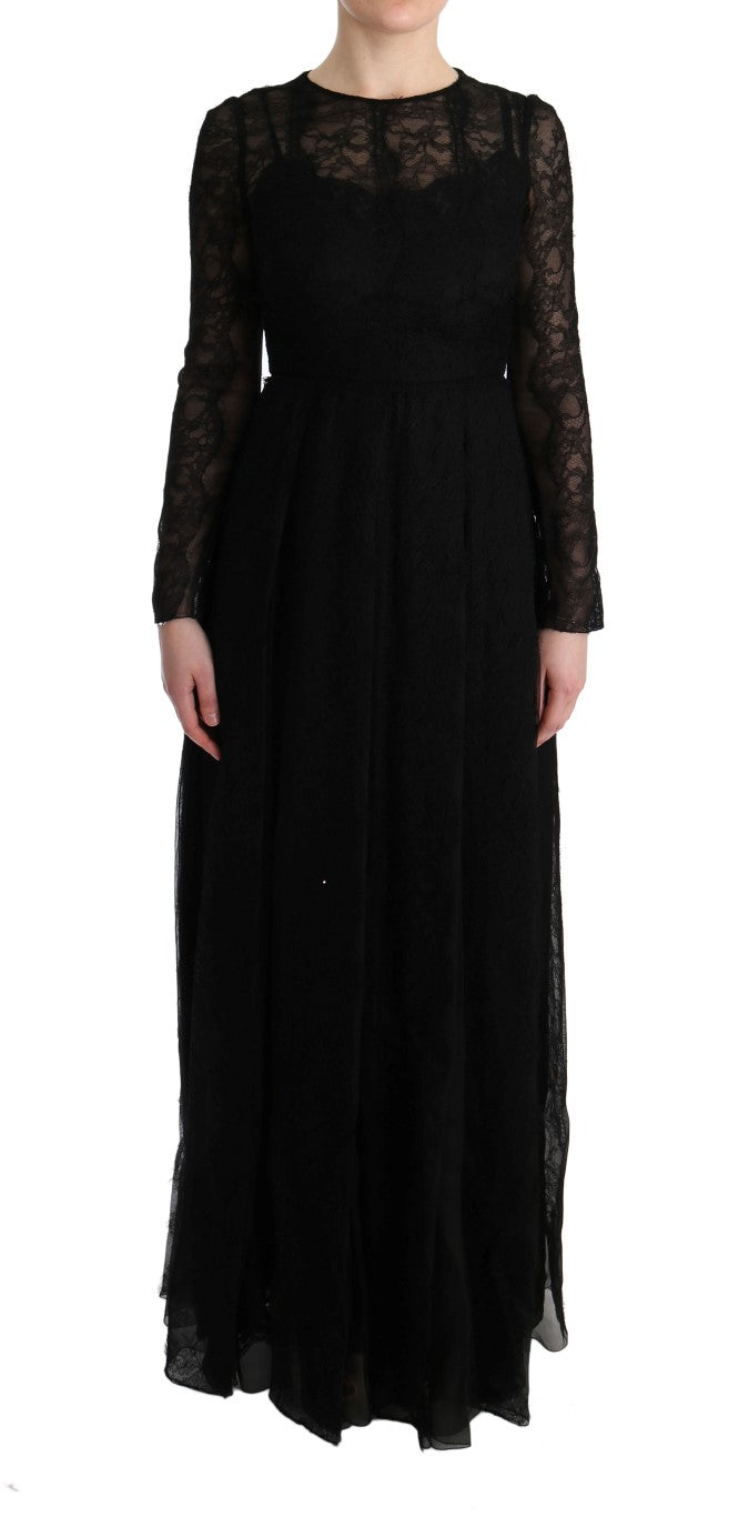 Dolce &amp; Gabbana Black Floral Lace Sheath Silk Dress women’s dress
