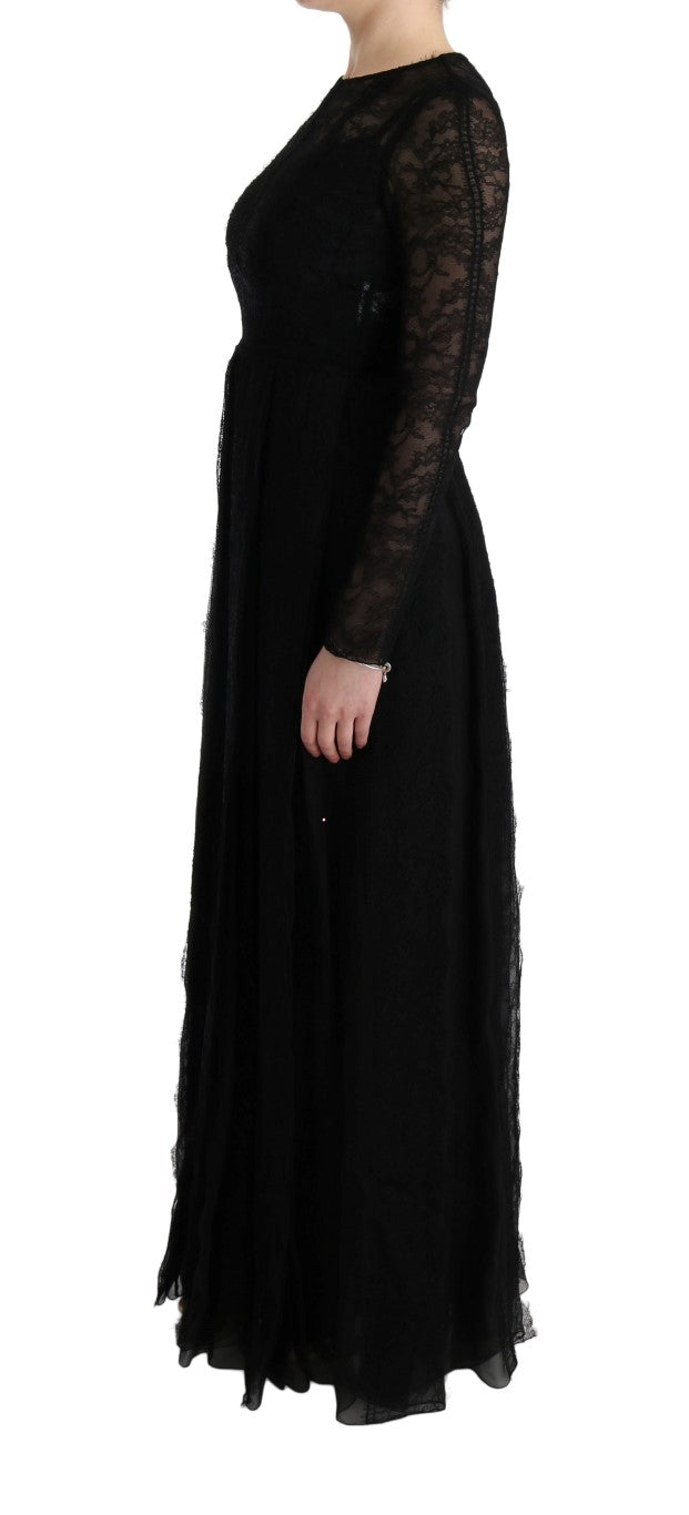 Dolce &amp; Gabbana Black Floral Lace Sheath Silk Dress women’s dress