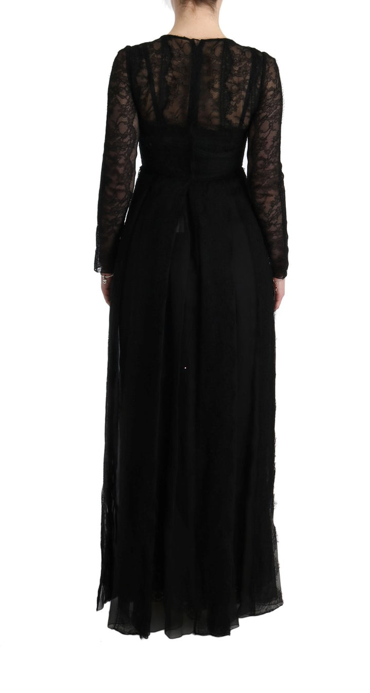 Dolce &amp; Gabbana Black Floral Lace Sheath Silk Dress women’s dress